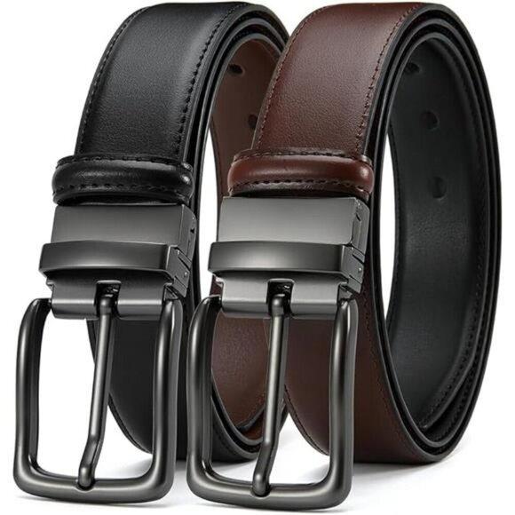 Mens reversible leather belt black brown dress casual trim to fit waist belt - Picture 7 of 7